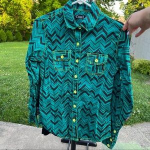 Geometric Western Button Down w/Neon Stitching